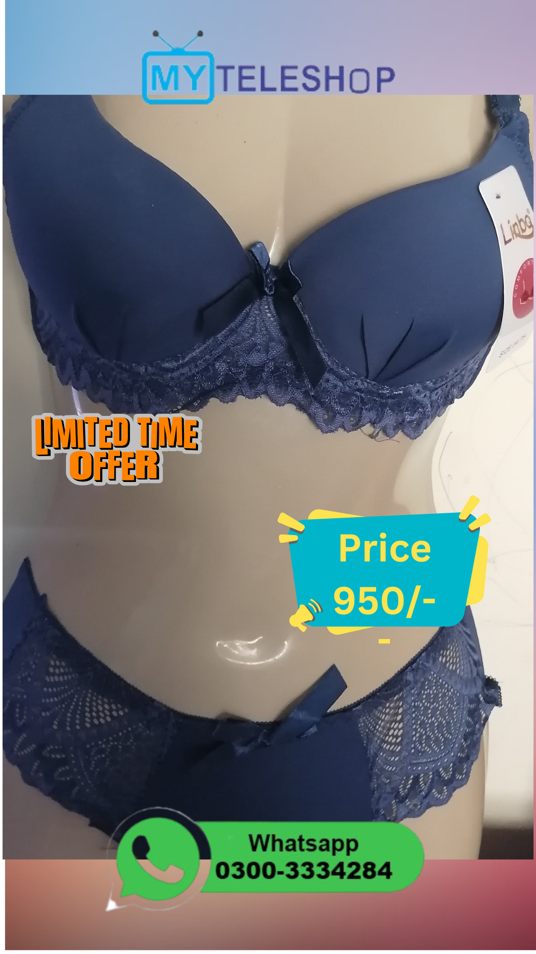 Blue Colour Sexy Beautiful Bra and Panty Set - Image 2
